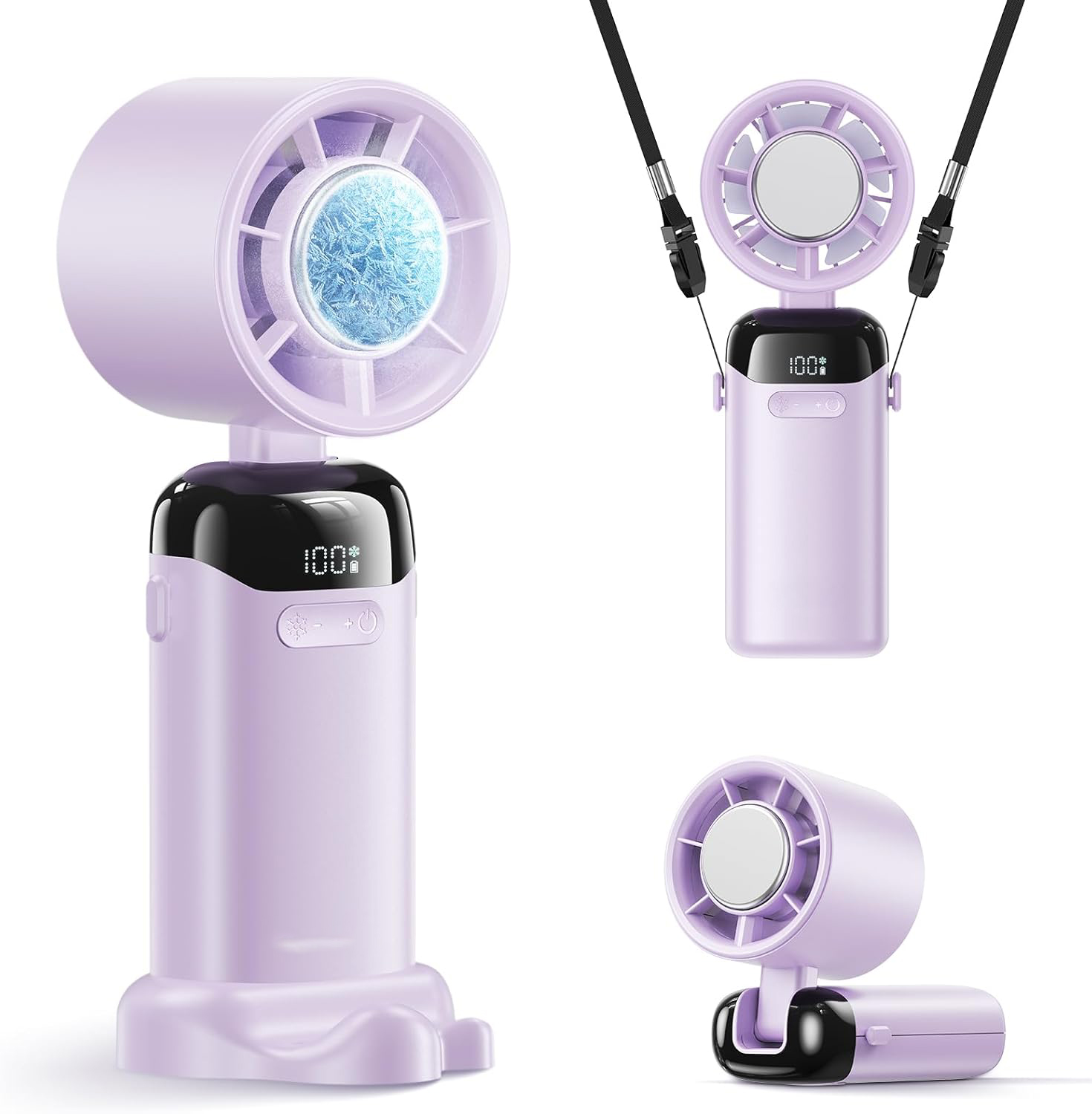 Handheld Portable Turbo Fan with Ice Cooler, Powerful 21000 RPM, Speed (1-199), Up To 14Hrs Cooling, Rechargeable Personal Fan, Small Pocket Hand Fans for Travel/Outdoor/Home/Office (Purple)