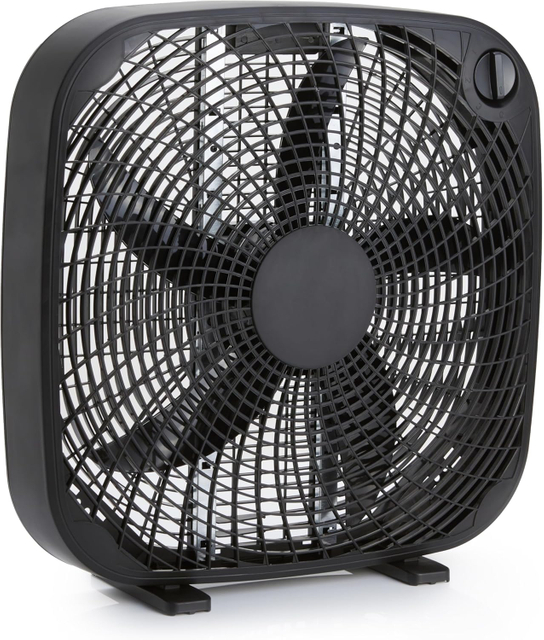 3 Speed Box Fan, Indoor Electric Fan for Home Cooling, 5 Blades, Lightweight Design, 67 Watts, 20-Inch, Black, 6.8