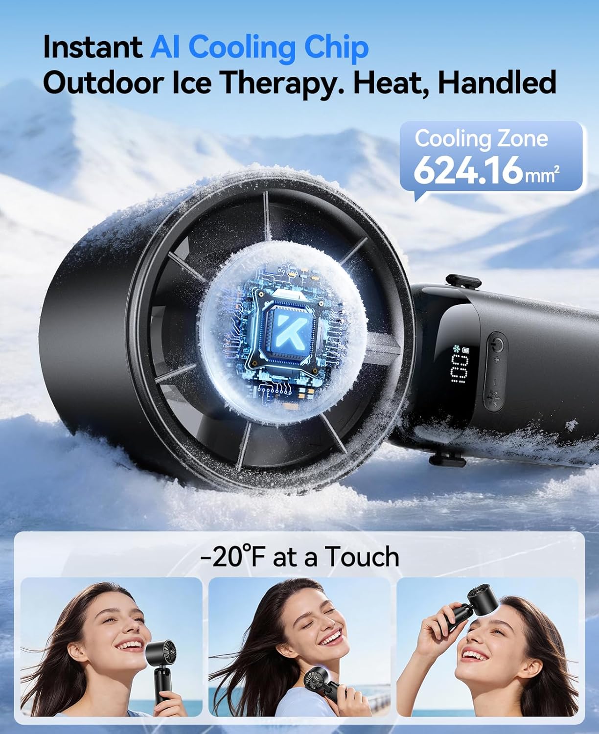 Handheld Portable Turbo Fan with Ice Cooler, Powerful 21000 RPM, Speed (1-199), Up To 14Hrs Cooling, Rechargeable Personal Fan, Small Pocket Hand Fans for Travel/Outdoor/Home/Office (Purple)